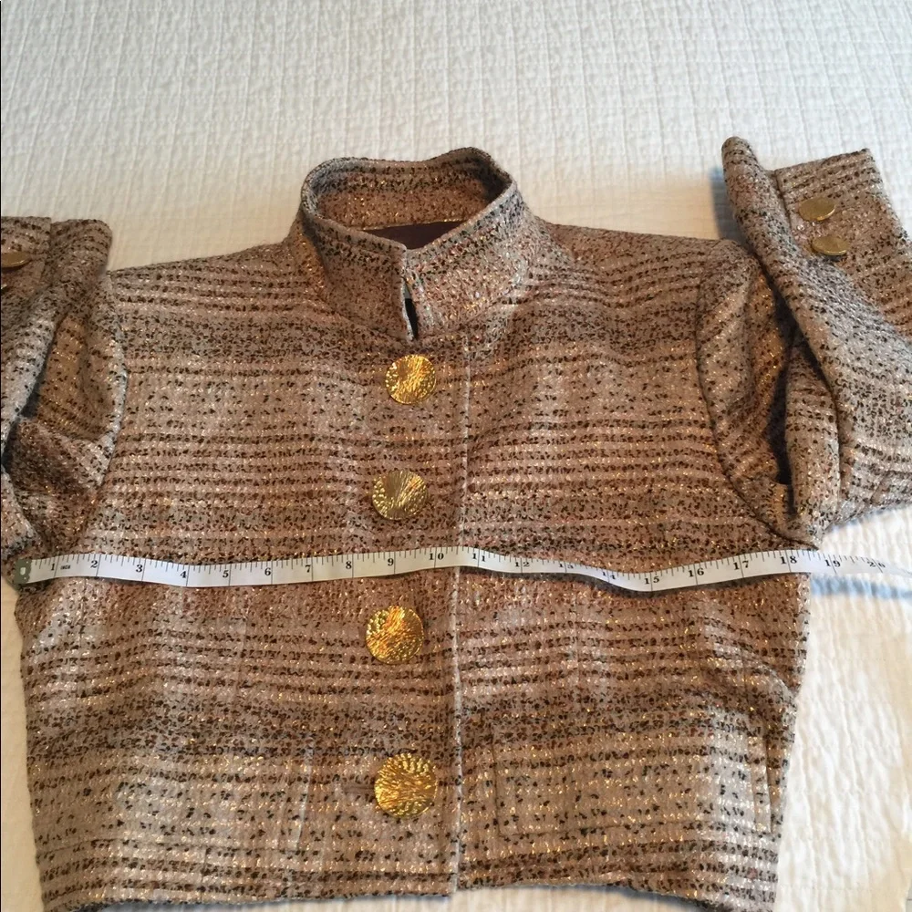 Pristine VTG YSL rive gauche mini skirt suit in earth tones w/bold gold buttons - Picture 7 of 16